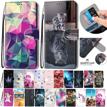 Apversti Odinis dėklas, Skirtas Samsung Galaxy A3 A5 Fundas 3D Piniginės Kortelės Turėtojas Stovėti Knygos Viršelio Liūtas, Tigras Dažytos Coque