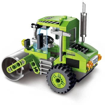 APŠVIESTI Įvairių Stilių Miesto Statybos Road Roller Traktoriaus šluojamoji mašina Sunkvežimis Kūrimo Bloką Vaikams Žaislas Suderinama žinomo Prekės ženklo Blokuoti