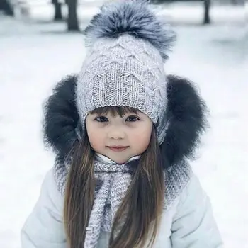 AS Motina Kūdikį Vaikai Atitikimo Mezgimo Vilnos Pom Bobble Skrybėlę, Žiemą Šilta Beanie Kepurė