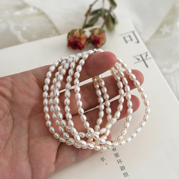 ASHIQI 3-4mm Nekilnojamojo natūralių gėlavandenių perlų elastinga apyrankė 925 sidabro granulių papuošalai moterims, Valentino Dienos Dovana, Papuošalai