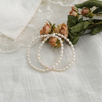 ASHIQI 3-4mm Nekilnojamojo natūralių gėlavandenių perlų elastinga apyrankė 925 sidabro granulių papuošalai moterims, Valentino Dienos Dovana, Papuošalai