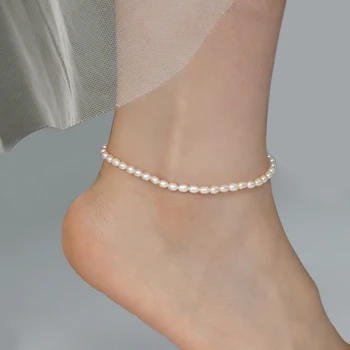 ASHIQI Nekilnojamojo Natūralių Gėlavandenių Perlų Anklet Mados Lady Elastingumą Grandinės Anklet Paplūdimio Pėsčiomis Apyrankės Papuošalai moterims