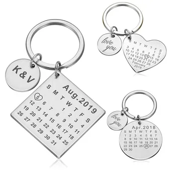 Asmeninį Užsakymą Key Chain Žiedo Išgraviruota Kalendoriaus Datos Nerūdijančio Plieno paketų prižiūrėtojų raktinę Vestuvės Dovana Vaikinui Vyrui