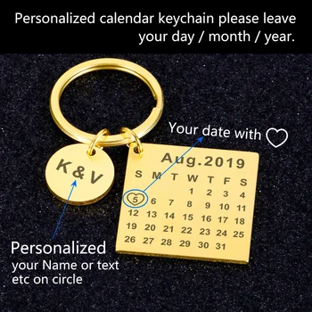 Asmeninį Užsakymą Key Chain Žiedo Išgraviruota Kalendoriaus Datos Nerūdijančio Plieno paketų prižiūrėtojų raktinę Vestuvės Dovana Vaikinui Vyrui