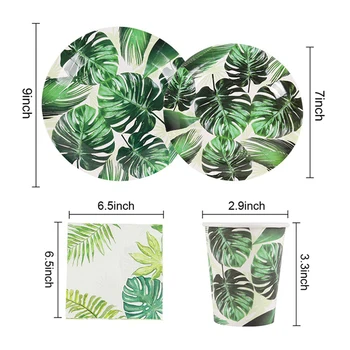 Atogrąžų Palmių Lapų Popieriaus Taurės Plokštė Vystymo Reklama Vasarą Džiunglių Tema Šalis, Vienkartiniai Indai, Nustatyti Havajų Šalies Prekių