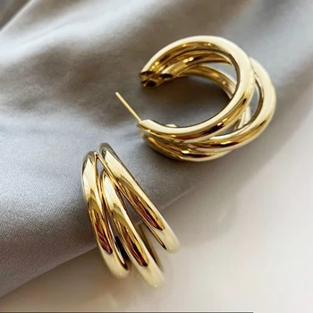 Aukso ir Sidabro spalvos, apvalus Lašas Auskarai Moterims Lydinio Madinga Trijų sluoksnių auskarai Ausies Priedai Karšto 2020 m.
