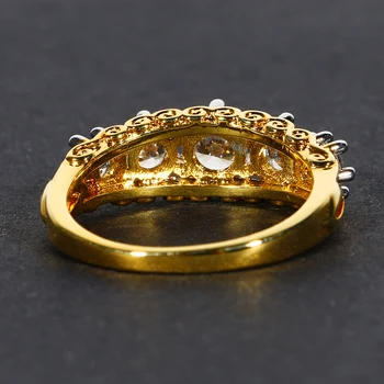 Aukso Spalvos Žiedai Su AAAA Kubinis Cirkonis Krištolo Akmenimis 925 Sidabro Papuošalai, Derliaus Šalis, Jubiliejų Žiedas Mados Fine Jewelry