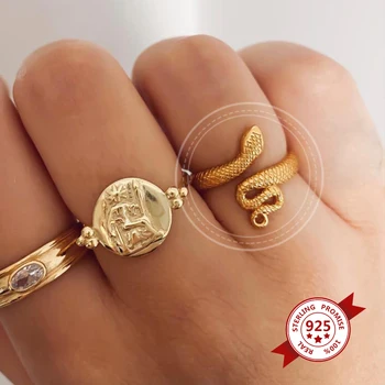 Aukštos Kokybės 925 Sterlingas Sidabro atidaryti Gyvatės Formos Žiedai Moterims Aukso Sidabro spalvos Šalis-Metį Fine Jewelry Kolonėlė