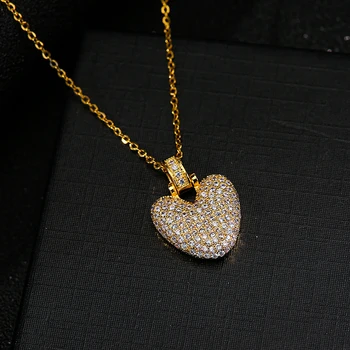 Aukštos Kokybės Aukso, Nerūdijančio Plieno Spalvos Cirkonis Širdies Pakabukas Karoliai Glamour Moterims Karoliai, Papuošalai