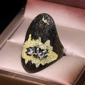 Aukštos kokybės black gold šviesiai mėlyna cirkonis žiedas moterims vestuvės vestuvinis žiedas papuošalai dovana radijo didmeninės