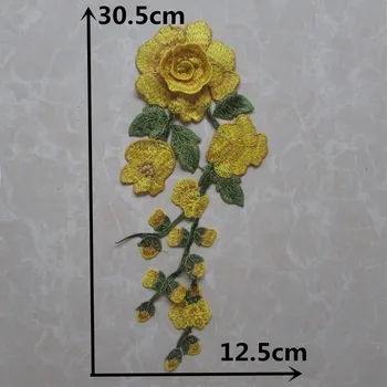 Aukštos kokybės Nėrinių audinio 3D rožių gėlių Siuvinėjimas, Siuvimo Raišteliais apykaklės Poliesteris 