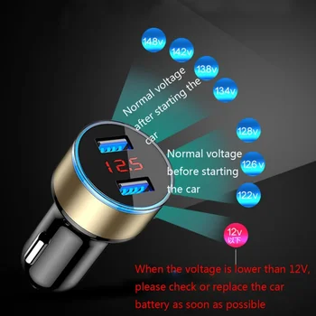 Automobilinis Įkroviklis Dual USB KS 3.0 Adapteris Cigarečių Degiklio LED Voltmeter Visų Rūšių Mobiliųjų Telefonų Kroviklį Smart Dual USB Įkrovimas