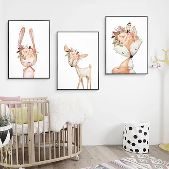 Baby Girl Dovana Darželio Apdailos Miško Gyvūnai, Plakatai, Spausdinimo Akvarelė Gėlių, Gyvūnų Drobės Tapybos Sienos Nuotraukas