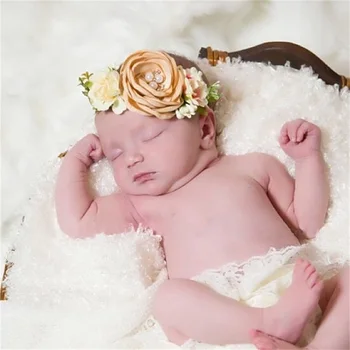 Baby Girl Kaspinai Nailono Gėlių Pearl Naujagimių, Kūdikių Lankelis Princesė Plaukų Gėlių Bandeau Filė Bamblys Kūdikio Plaukų Aksesuarai