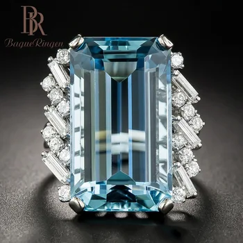 Bague Ringen Prabanga Sukurta Topazas 925 Sterlingas Sidabro Sukurta Mėlyna Brangakmenio Žiedai, Vestuvių, Sužadėtuvių Fine Jewelry naujas