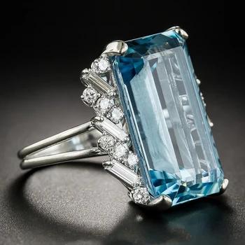 Bague Ringen Prabanga Sukurta Topazas 925 Sterlingas Sidabro Sukurta Mėlyna Brangakmenio Žiedai, Vestuvių, Sužadėtuvių Fine Jewelry naujas