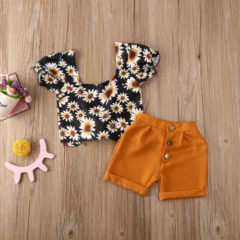 Bamblys baby girl dviejų dalių vasaros drabužių nustatyti trumpas rankovės marškinėliai gėlių šortai baby girl kostiumą drabužių