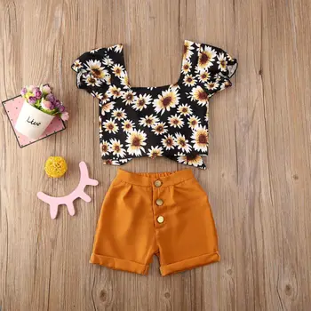 Bamblys baby girl dviejų dalių vasaros drabužių nustatyti trumpas rankovės marškinėliai gėlių šortai baby girl kostiumą drabužių