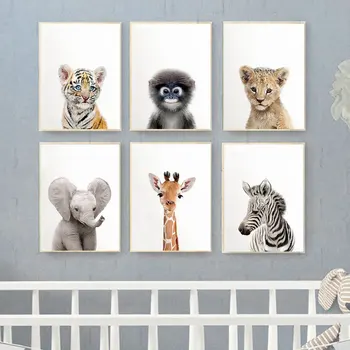 Bamblys Gyvūnų Sienos Meno Tigras, Liūtas, Plakatų ir grafikos Dramblys, Žirafa, Drobė, Tapyba, Vaikų Kambario Orangutan Zebra Nuotrauką