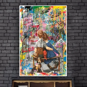 Banksy Meno Mano Vaikystės Besd Draugais Tapyba ant Sienos, Gatvės Menas, Grafiti, Plakatai, Drobė ir Spausdinimo Pop Art vidaus Apdaila