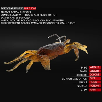 Bassdash 1Pcs Dirbtinis Krabų Masalas, Jaukas, 3D Modeliavimas Žvejybos Masalas, Minkšta Žuvis Masalą su Aštriais Kabliukais, 8cm 35g
