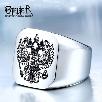 BEIER Naujas Cool Nerūdijančio Plieno Erelis Vyras Žiedas Su herbas rusijos Produkto Aukštos Kokybės Papuošalų BR8-320