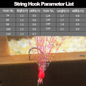 Bimoo 6pcs/set Spalvinga String Kabliukai Sabiki Įrenginys su 6 Fishhooks Jūros šviesos Žvejybos Masalas, Derinant Žvejybos Kabliukai #7-#15