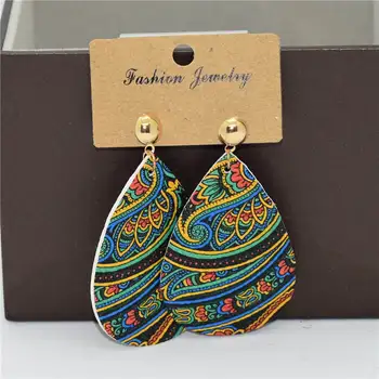 Bižuterijos odos auskarai etninės stiliaus spalvos lašas auskarai, retro pu spausdinimo pakabukas auskarai moterims, papuošalai 2019 A801