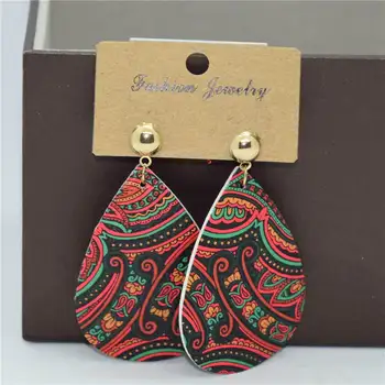 Bižuterijos odos auskarai etninės stiliaus spalvos lašas auskarai, retro pu spausdinimo pakabukas auskarai moterims, papuošalai 2019 A801