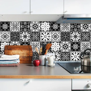 Black & White Modelis Matinis Paviršius Grindų Lipduko Klijai Plytelių Apdaila Filmas, Plytelių /Žemės Virtuvė, Vonios kambarys, neslidžia