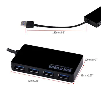 Black Ultra-plonas 4-port USB 3.0 HUB Didelės Spartos Indikatorius, USB Hub Multi-prietaisas Nešiojamas Kompiuteris