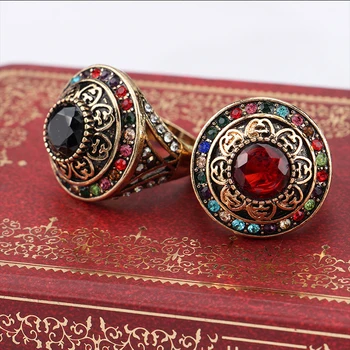 Blucome Royal Stiliaus Spalvinga Kristalų Turkijos Pločio Žiedas Turkijos Gėlė Turo Dervos Šalies Vintage Papuošalai Moterims Lady Piršto Žiedą