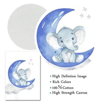 Blue Moon Balionas Drobė Menas Spausdinti Plakato Dramblys Vaikų Darželio Sienos Meno Užsakymą Pavadinimas Tapybos Šiaurės Nuotrauką Berniukas Kūdikio Kambario Puošmena