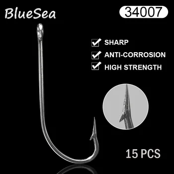 BlueSea 34007 15 Vnt/Pak Dydis 3/0-10/0 Nerūdijančio Plieno, O'Shaughnessy Ilgu Kotu Kabliukai Didelis Sūraus Vandens Bass Žvejybos Kabliukai