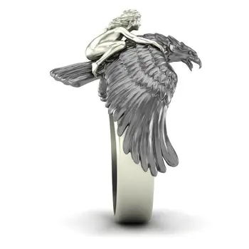 Bohemija Steampunk Black Eagle vyriški Vestuvių Žiedas Prabanga Aukso Mergina skrydžio Erelis Pareiškimą Žiedai Moterų Mados Juvelyrika