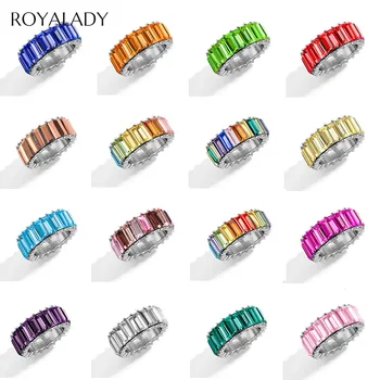 Boho Rainbow Crystal Sidabro Spalvos Žiedas, Moterų Mados Puikus Batono Kubinių Zirconia Akmenų Žiedas Moterų Vestuvės Juvelyrika