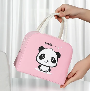 Brivilas ctue animacinių filmų pietūs krepšys moterims naują rožinė panda mergina vertus aušintuvas krepšiai nešiojamų šilumos mokyklos pusryčiai iškylą maisto dėžutę