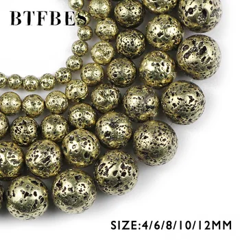 BTFBES antikvariniai bronzos aukso Lavos Karoliukai, Natūralaus Akmens 4 6 8 10 12mm Žavesio apvalios Metalinės Prarasti karoliukų, skirta 