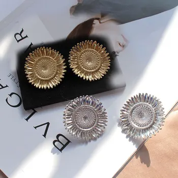 Carvejewl naujas Hiperbolė didelis saulėgrąžų stud auskarai sidabro padengtą paprastas metalo vėjo Europos auskarai moterims mergina, dovana, papuošalai