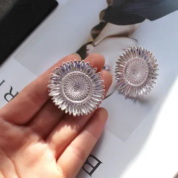 Carvejewl naujas Hiperbolė didelis saulėgrąžų stud auskarai sidabro padengtą paprastas metalo vėjo Europos auskarai moterims mergina, dovana, papuošalai