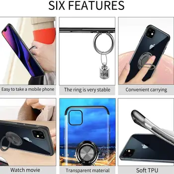 Case For iPhone 12 11 Pro XS Max XR X 6, 6S 7 8 Plius Dangtelį Pasukti Žiedo Atramą Magnetinio Automobilio Kalno Apkalos Minkšto Silikono Atveju