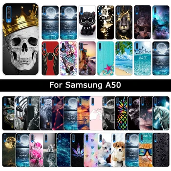 Case For Samsung Galaxy A50 50 Spalvinga Katė Spausdinimo Apsaugine danga Minkštos TPU Silikoniniai Dėklai Galaxy A50 Fundas Coque 