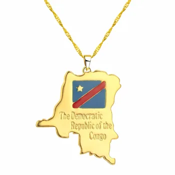 CHENHXUN Žemėlapis Pakabukas, Kongo Demokratinė Respublika Karoliai, Aukso Spalvos Kongo demokratinėje respublikoje (KDR) Papuošalai Moterims, Merginos Gimtajame mieste