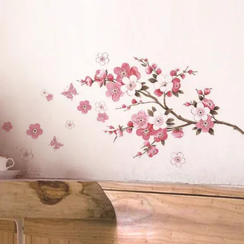 Cherry Blossom medžio šaką Sienų Lipdukai Gyvenimo kambario, Miegamasis Fone apdailos jam prilygintą išsilavinimą Meno, Lipdukai augalų lipdukas namų dekoro