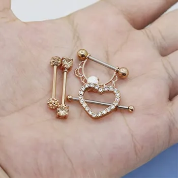 Chirurginio plieno širdies spenelių auskarų rinkinys 14G kristalų spenelių auskarų juostoje daug kalba žiedas pack žavinga spenelių auskarų vėrimo papuošalai