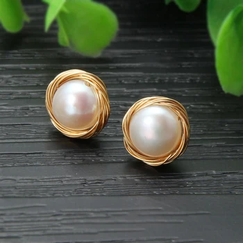 Coeufuedy Gamtos Gėlo vandens Perlų Auskarai Stud Auskarai Moterims, Balta tikras Perlas Earings Vestuvių Fine Jewelry 5-8mm Pearl