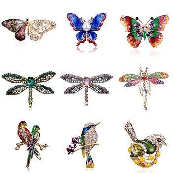Crystal Derliaus Drugelis Dragonfly Sages Moterims, Didelių Paukščių, Vabzdžių Sagė Pin Mados Suknelė Kailis Priedai Mielas Papuošalai
