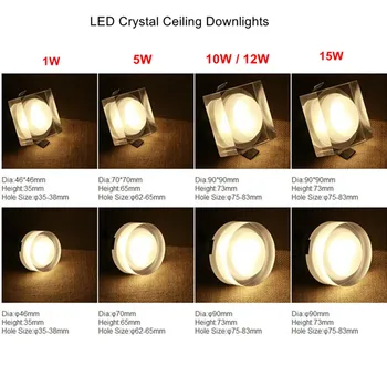 Crystal LED downlight 5W 10W 12W Pritemdomi led spot light AC220V 110V įleidžiamas led lubų šviestuvas namų apšvietimas