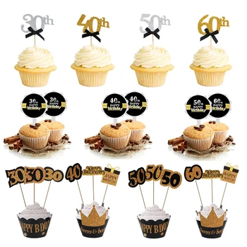 Cupcake topper 30 40 50 60 Gimtadienio Suaugusiųjų 40 gimtadienio tortas, papuošimai Tortas wapper 30st Jubiliejų dekoras