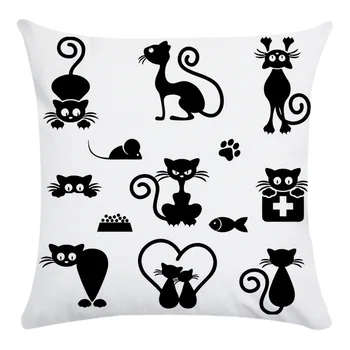 CUSCOV ew animacinių filmų juoda katė, super minkštas poliesterio namų užvalkalas apdaila, gyvenamasis kambarys sofos užvalkalas pagalvėlė padengti